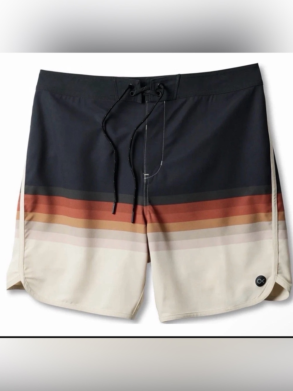 Outerknown Black Boardshorts with Retro Stripes